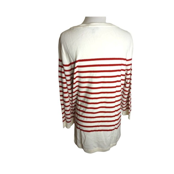 TALBOTS Red Ivory Bows w/jewels Striped Sweater Size Large cotton round neck - Picture 4 of 10